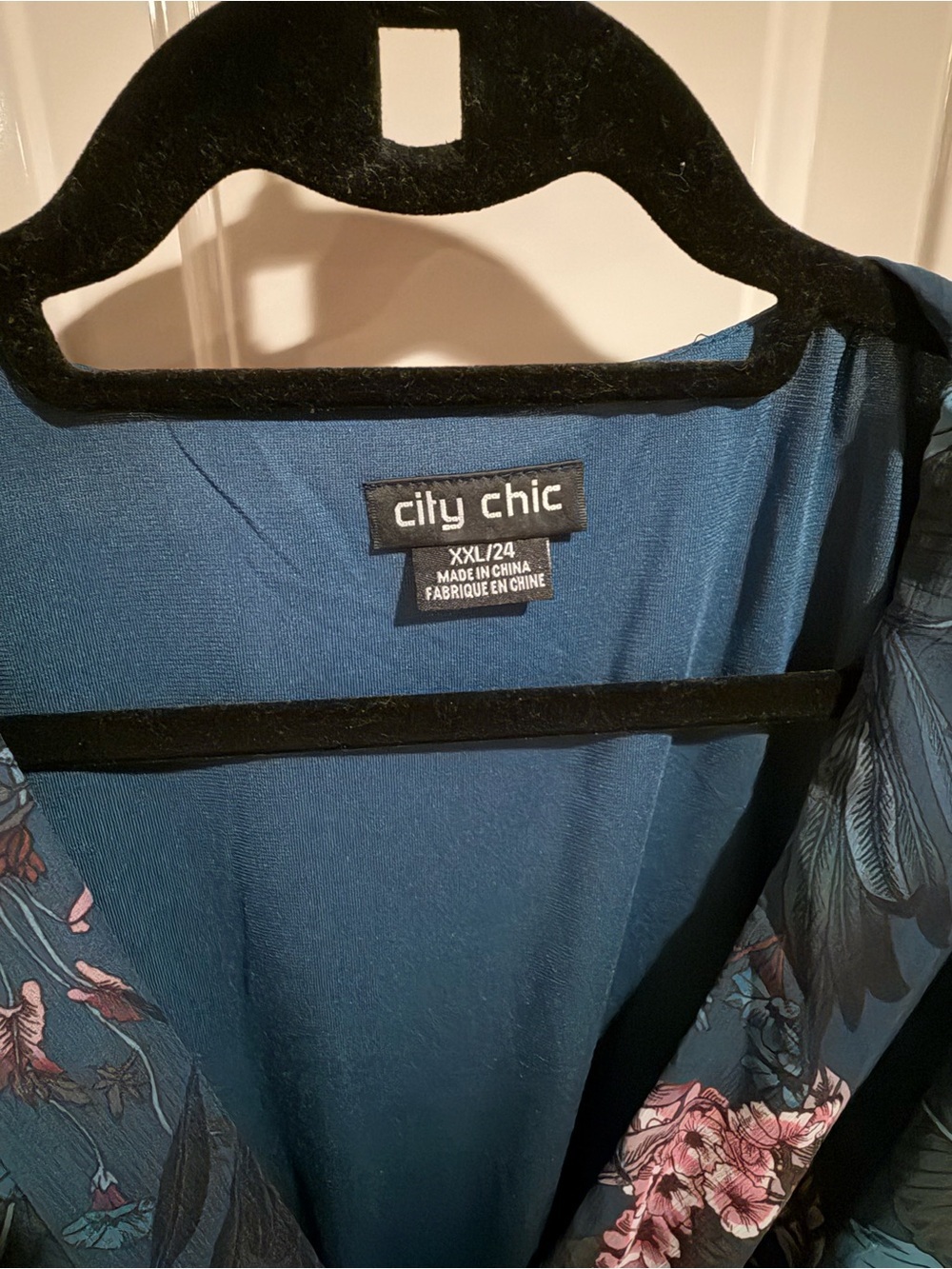 City Chic Floral Wrap Maxi Dress XXL / 24 Blue Pink Boho 58” Length - Picture 3 of 7